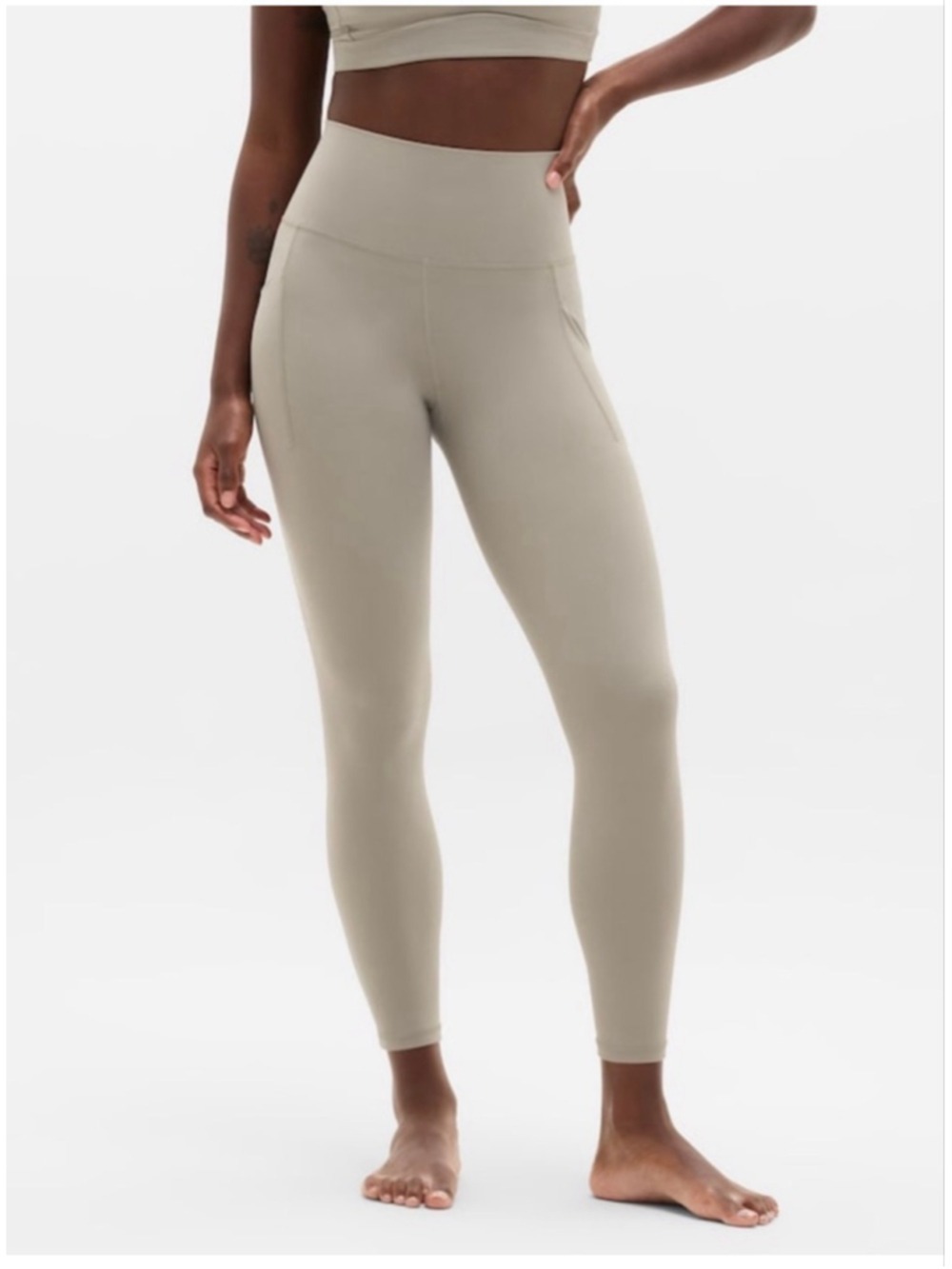 Women's Athleta Salutation Stash Pocket II 7/8 Tight S Tall Brown Beige Leggings